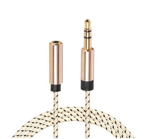 Audió kábel hosszabbító (3.5mm jack dugó, 3.5mm jack aljzat, szőtt/cipőfűző minta, 5 m) ARANY	