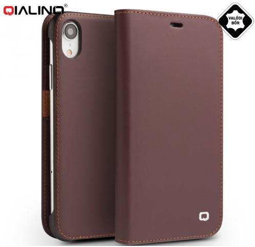 APPLE IPhone XR 6.1 QIALINO CLASSIC GEN II tok álló, valódi bőr (FLIP, oldalra nyíló, bankkártya tartó) BARNA	