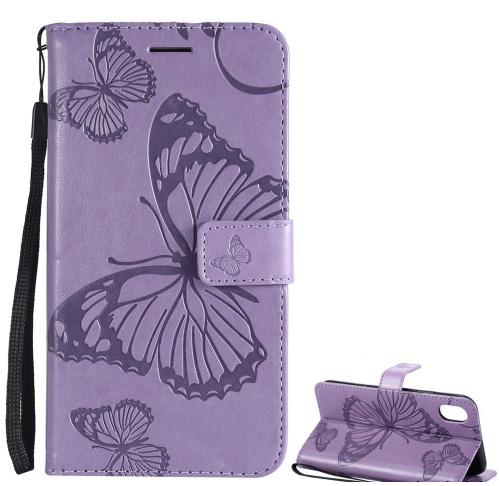 APPLE IPhone XR 6.1 Tok álló, bőr (FLIP, oldalra nyíló, asztali tartó funkció, csuklópánt, pillangó minta) LILA	