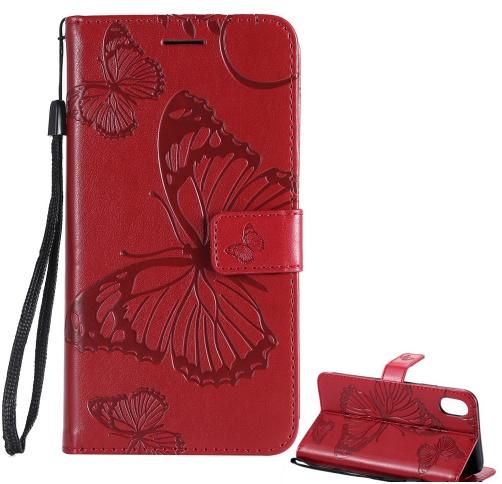 APPLE IPhone XR 6.1 Tok álló, bőr (FLIP, oldalra nyíló, asztali tartó funkció, csuklópánt, pillangó minta) PIROS	