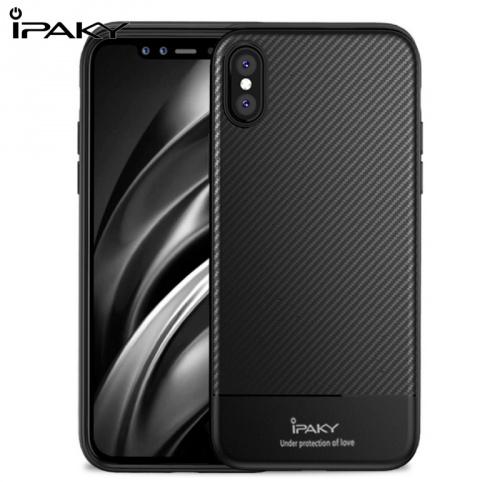 APPLE IPhone XS Max 6.5 IPAKY telefonvédő gumi / szilikon (ultravékony, karbonminta) FEKETE	