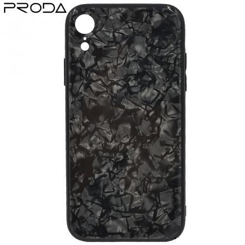 APPLE IPhone XR 6.1 PRODA BAYNO telefonvédő szilikon keret (BUMPER, edzett üveg hátlap, márványminta) FEKETE	