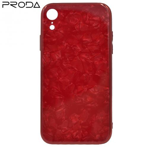 APPLE IPhone XR 6.1 PRODA BAYNO telefonvédő szilikon keret (BUMPER, edzett üveg hátlap, márványminta) PIROS	