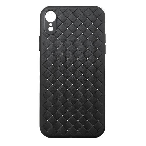 APPLE IPhone XR 6.1 Telefonvédő gumi / szilikon (bőrhatás, fonott minta) FEKETE	