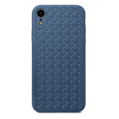 APPLE IPhone XR 6.1 Telefonvédő gumi / szilikon (bőrhatás, fonott minta) SÖTÉTKÉK	