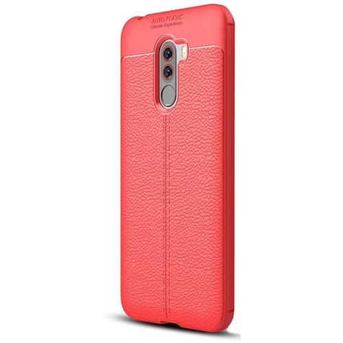 XIAOMI Pocophone F1 Telefonvédő gumi / szilikon (közepesen ütésálló, bőrhatás, varrás minta) PIROS	