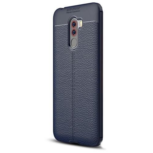 XIAOMI Pocophone F1 Telefonvédő gumi / szilikon (közepesen ütésálló, bőrhatás, varrás minta) SÖTÉTKÉK	