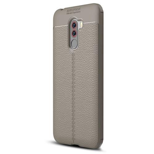 XIAOMI Pocophone F1 Telefonvédő gumi / szilikon (közepesen ütésálló, bőrhatás, varrás minta) SZÜRKE	