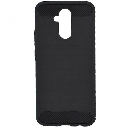 HUAWEI Mate 20 Lite Telefonvédő gumi / szilikon (közepesen ütésálló, légpárnás sarok, szálcsiszolt, karbonminta) FEKETE	