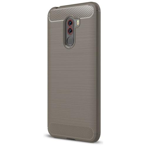 XIAOMI Pocophone F1 Telefonvédő gumi / szilikon (közepesen ütésálló, légpárnás sarok, szálcsiszolt, karbonminta) SZÜRKE	