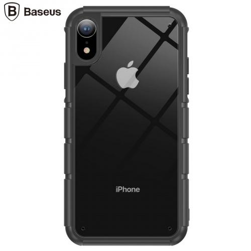 APPLE IPhone XR 6.1 BASEUS PANZER telefonvédő szilikon keret (BUMPER, közepesen ütésálló, légpárnás sarok, akril hátlap) FEKETE	