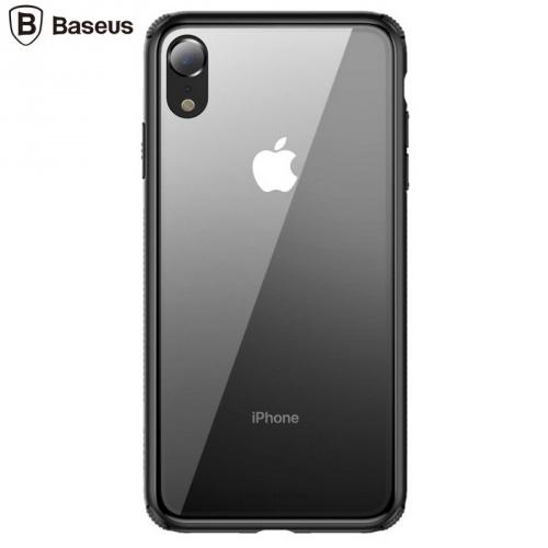 APPLE IPhone XR 6.1 BASEUS telefonvédő szilikon keret (BUMPER, edzett üveg hátlap) FEKETE	