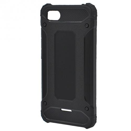 XIAOMI Redmi 6A Defender műanyag telefonvédő (közepesen ütésálló, gumi / szilikon belső, fémhatás) FEKETE	