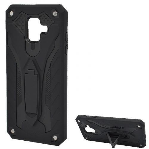 SAMSUNG Galaxy A6 (2018) SM-A600F Defender műanyag telefonvédő (közepesen ütésálló, gumi / szilikon belső, kitámasztó) FEKETE	