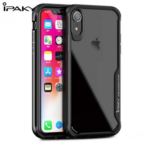 APPLE IPhone XR 6.1 IPAKY műanyag telefonvédő (szilikon keret, közepesen ütésálló, átlátszó hátlap) FEKETE	