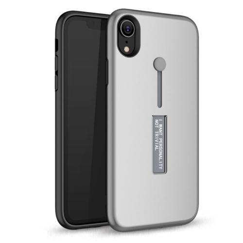 APPLE IPhone XR 6.1 Műanyag telefonvédő (gumírozott, ujjra húzható szilikon) EZÜST	