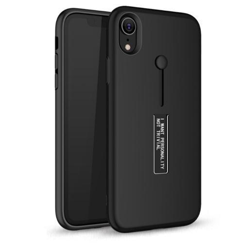 APPLE IPhone XR 6.1 Műanyag telefonvédő (gumírozott, ujjra húzható szilikon) FEKETE	