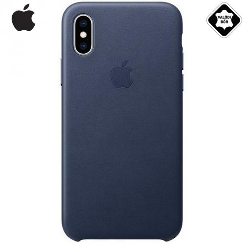 APPLE IPhone XS Max 6.5 Műanyag telefonvédő, valódi bőr LEATHER Case ÉJKÉK (MRWU2ZM/A)
