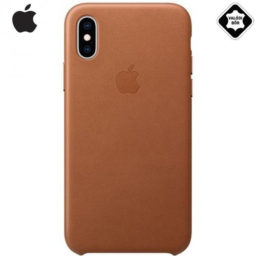 Apple iPhone X 5.8 / Apple iPhone XS 5.8 Műanyag telefonvédő, valódi bőr LEATHER Case SÖTÉTBARNA (MRWP2ZM/A)	