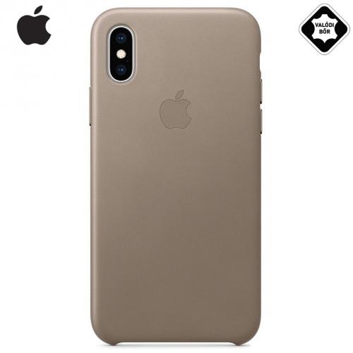 APPLE IPhone XS Max 6.5 Műanyag telefonvédő, valódi bőr LEATHER Case SZÜRKE	(MRWR2ZM/A)