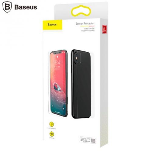 APPLE IPhone XS Max 6.5 BASEUS képernyővédő üveg (első és hátsó, full screen, íves részre, ultravékony, karcálló, 0.3mm, 9H) TEMPERED GLASS	