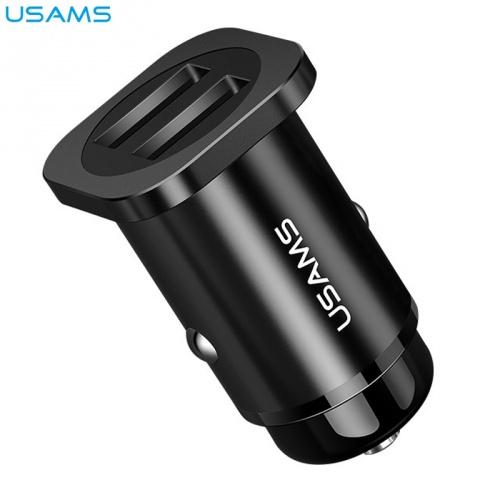 USAMS szivargyújtó töltő/autós töltő 2 x USB aljzat (5V / 4800mA, 12 /24 V, kábel nélkül) FEKETE	