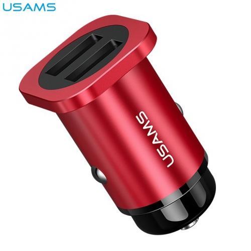 USAMS szivargyújtó töltő/autós töltő 2 x USB aljzat (5V / 4800mA, 12 /24 V, kábel nélkül) PIROS	