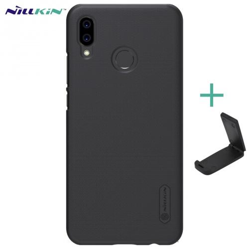 HUAWEI P20 Lite NILLKIN SUPER FROSTED műanyag telefonvédő (gumírozott, érdes felület + asztali tartó) FEKETE	