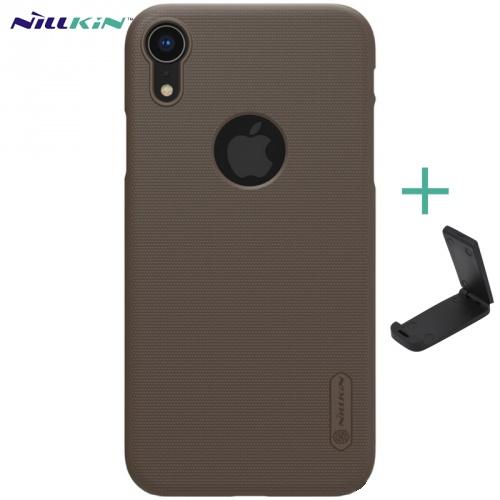 APPLE IPhone XR 6.1 NILLKIN SUPER FROSTED műanyag telefonvédő (gumírozott, érdes felület + asztali tartó) BARNA	