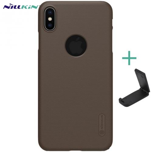 APPLE IPhone XS Max 6.5 NILLKIN SUPER FROSTED műanyag telefonvédő (gumírozott, érdes felület, logo kivágás + asztali tartó) BARNA	