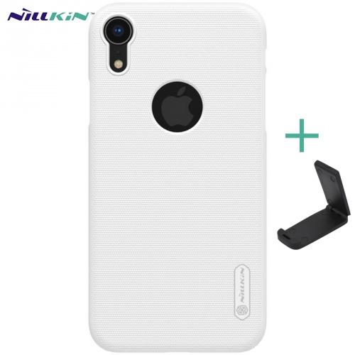APPLE IPhone XR 6.1 NILLKIN SUPER FROSTED műanyag telefonvédő (gumírozott, érdes felület, logo kivágás + asztali tartó) FEHÉR	
