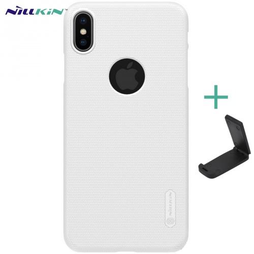 APPLE IPhone XS Max 6.5 NILLKIN SUPER FROSTED műanyag telefonvédő (gumírozott, érdes felület, logo kivágás + asztali tartó) FEHÉR	