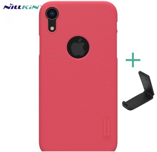 APPLE IPhone XR 6.1 NILLKIN SUPER FROSTED műanyag telefonvédő (gumírozott, érdes felület, logo kivágás + asztali tartó) PIROS	