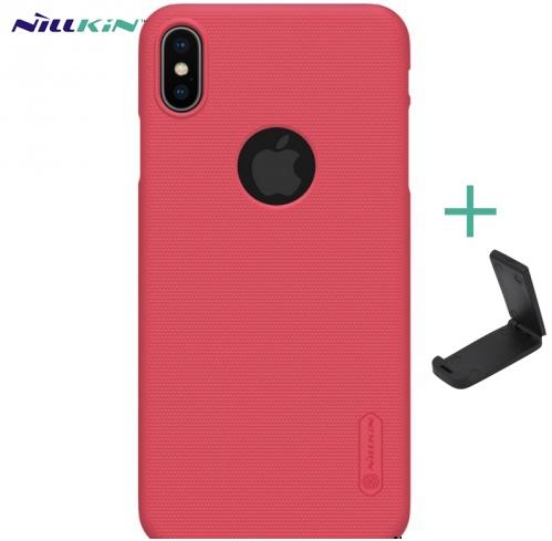 APPLE IPhone XS Max 6.5 NILLKIN SUPER FROSTED műanyag telefonvédő (gumírozott, érdes felület, logo kivágás + asztali tartó) PIROS	