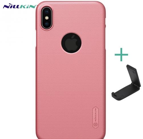 APPLE IPhone XS Max 6.5 NILLKIN SUPER FROSTED műanyag telefonvédő (gumírozott, érdes felület, logo kivágás + asztali tartó) ROZÉARANY	