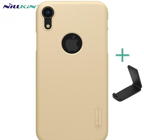 APPLE IPhone XR 6.1 NILLKIN SUPER FROSTED műanyag telefonvédő (gumírozott, érdes felület, logo kivágás + asztali tartó) ARANY	