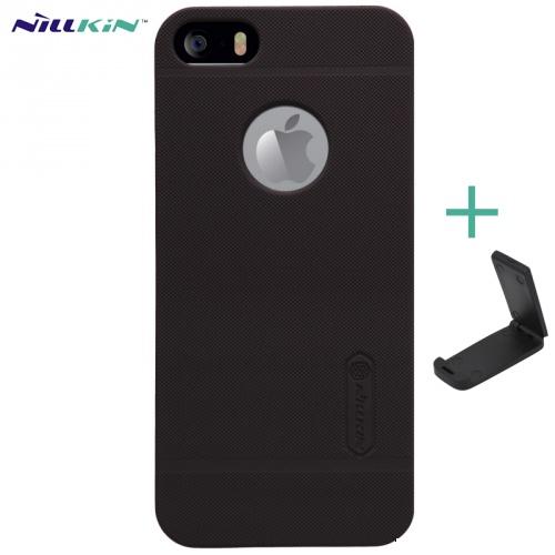 APPLE IPhone 5 /APPLE IPhone 5S /APPLE IPhone SE NILLKIN SUPER FROSTED műanyag telefonvédő (gumírozott, érdes felület, logo kivágás + asztali tartó) FEKETE	