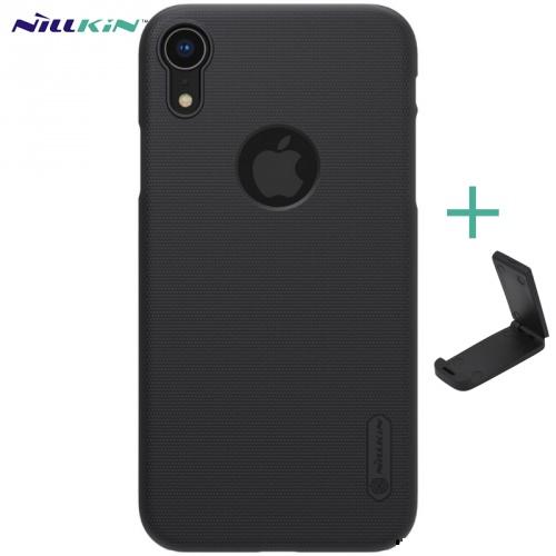APPLE IPhone XR 6.1 NILLKIN SUPER FROSTED műanyag telefonvédő (gumírozott, érdes felület, logo kivágás + asztali tartó) FEKETE	