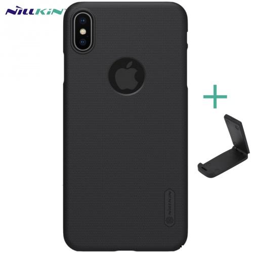 APPLE IPhone XS Max 6.5 NILLKIN SUPER FROSTED műanyag telefonvédő (gumírozott, érdes felület, logo kivágás + asztali tartó) FEKETE	