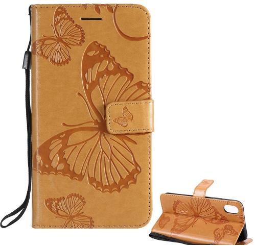 HUAWEI Mate 20 Lite Tok álló, bőr (FLIP, oldalra nyíló, asztali tartó funkció, csuklópánt, pillangó minta) SÁRGA	