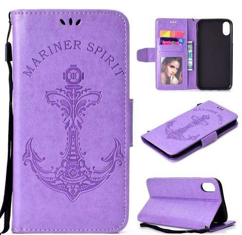 APPLE IPhone X 5.8 /APPLE IPhone XS 5.8 Tok álló, bőr (FLIP, oldalra nyíló, asztali tartó funkció, csuklópánt, vasmacska minta) LILA	