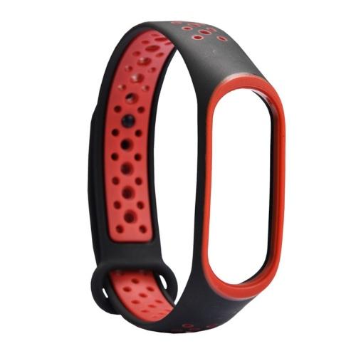 Pótszíj (lyukacsos, légáteresztő) FEKETE / PIROS Xiaomi Mi Band 3	
