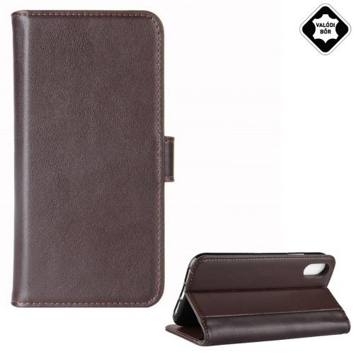 APPLE IPhone XR 6.1 Tok álló, valódi bőr (FLIP, oldalra nyíló, asztali tartó funkció) BARNA	