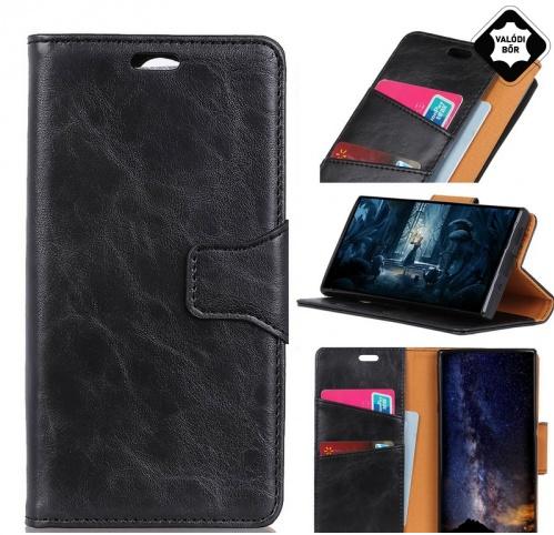 APPLE IPhone XR 6.1 Tok álló, valódi bőr (FLIP, oldalra nyíló, asztali tartó funkció) FEKETE	