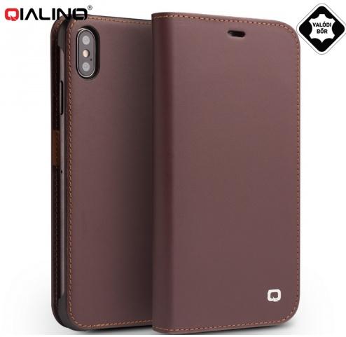 APPLE IPhone XS Max 6.5 QIALINO CLASSIC GEN II tok álló, valódi bőr (FLIP, oldalra nyíló, bankkártya tartó) BARNA	