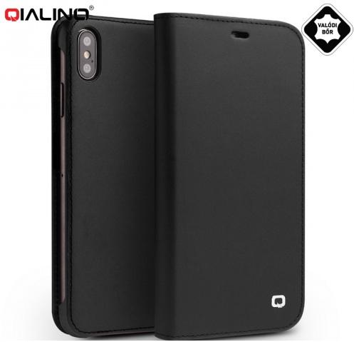 APPLE IPhone XS Max 6.5 QIALINO CLASSIC GEN II tok álló, valódi bőr (FLIP, oldalra nyíló, bankkártya tartó) FEKETE	
