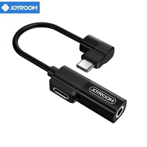 JOYROOM audió adapter (elosztó, Type-C / Type-C, 3.5 mm jack aljzat) FEKETE	