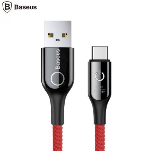 BASEUS C-SHAPE adatátvitel kábel (Type-C, 100 cm, töltöttség jelző, gyorstöltés támogatás, cipőfűző minta) PIROS