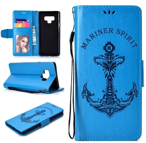 SAMSUNG Galaxy Note 9 (SM-N960F) Tok álló, bőr (FLIP, oldalra nyíló, asztali tartó funkció, csuklópánt, vasmacska minta) KÉK	