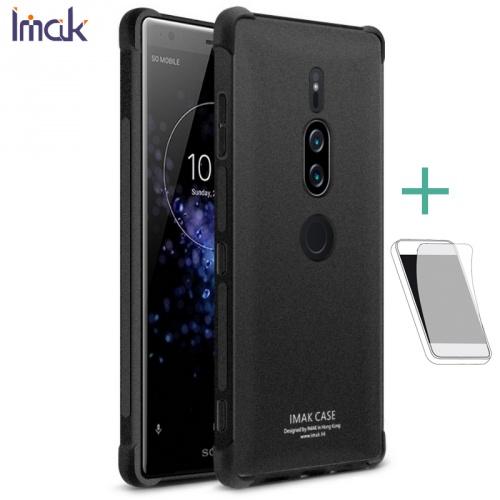 SONY Xperia XZ2 Premium (H8166) IMAK telefonvédő gumi / szilikon (közepesen ütésálló, légpárnás sarok, képernyővédő fólia, matt) FEKETE	